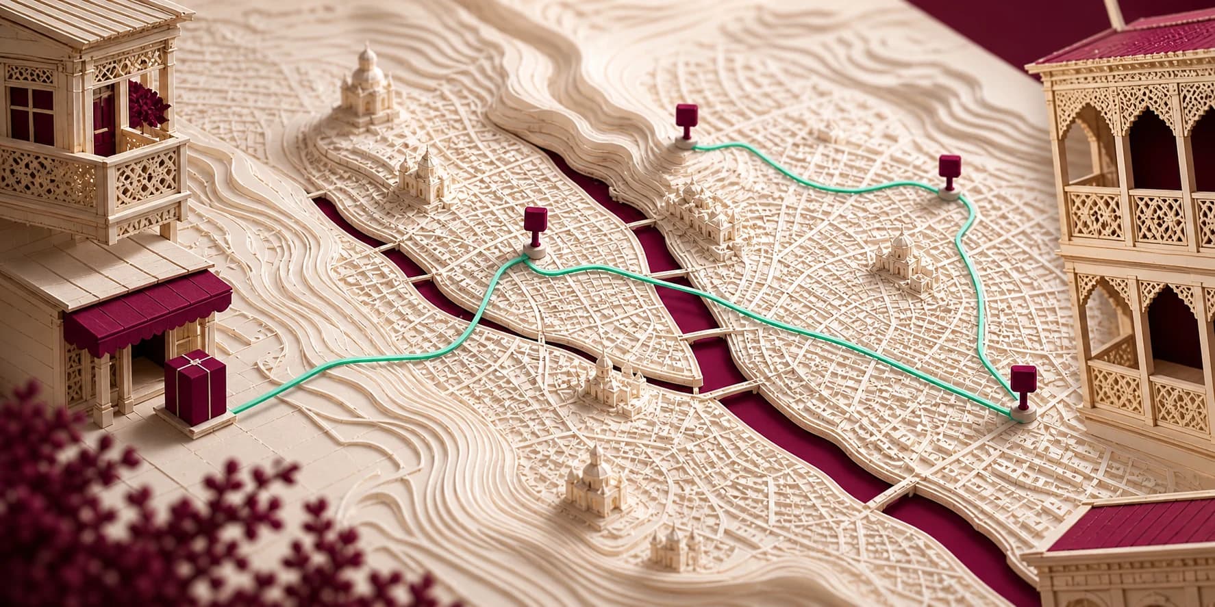 Postman courier routes across Tbilisi